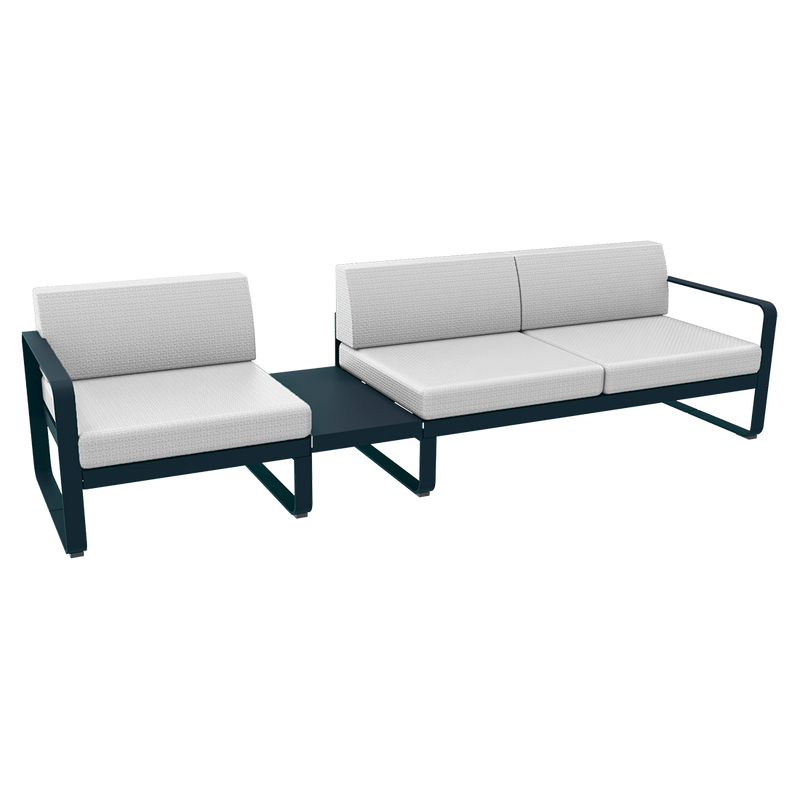 Load image into Gallery viewer, Fermob Bellevie Modular Sofa Composition 1A – Acapulco Blue frame with Off-White fabric cushions
