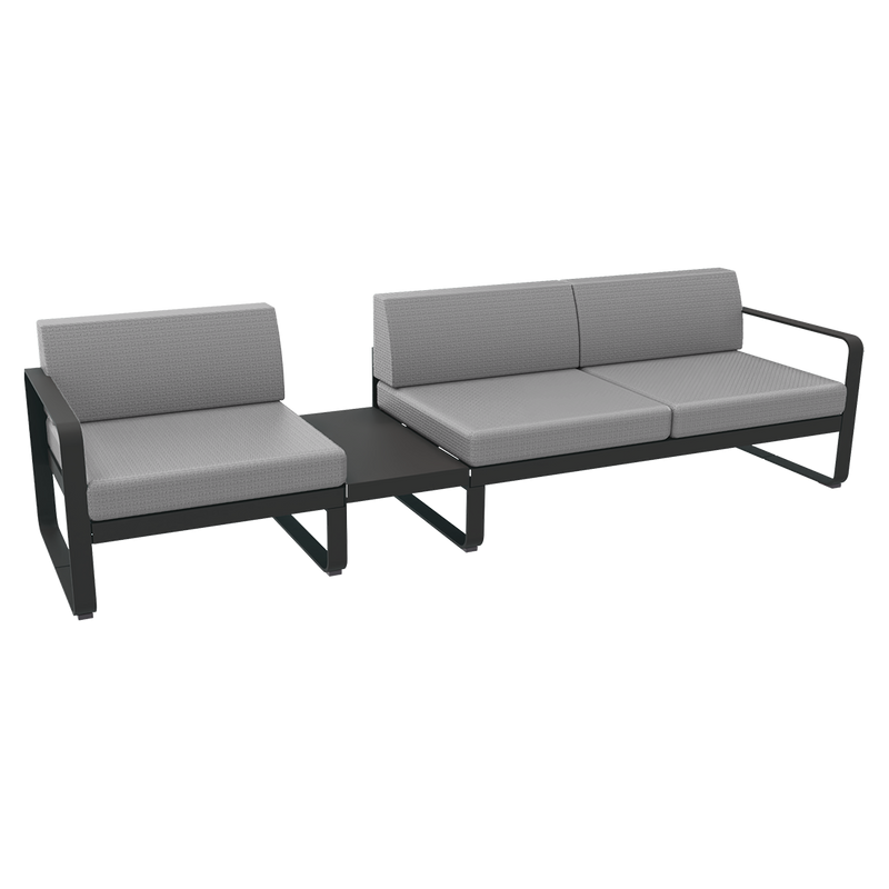 Load image into Gallery viewer, Fermob Bellevie Modular Sofa Composition 1A – Anthracite frame with Flannel Grey fabric cushions
