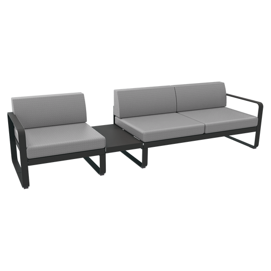 Fermob Bellevie Modular Sofa Composition 1A – Anthracite frame with Flannel Grey fabric cushions