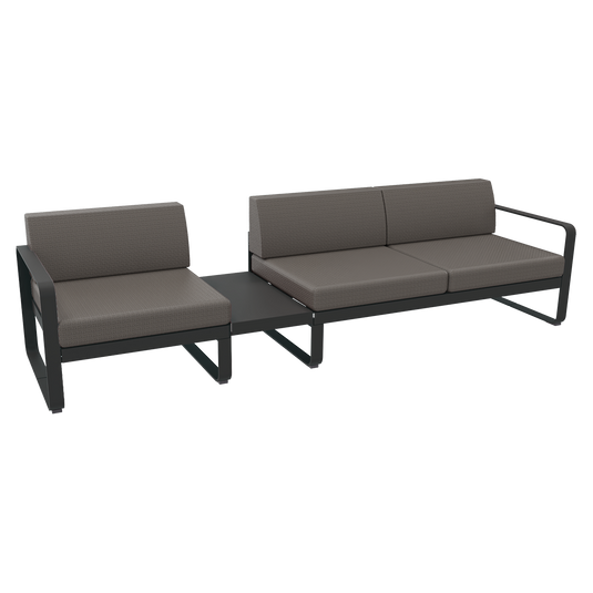 Fermob Bellevie Modular Sofa Composition 1A – Anthracite frame with Grey Taupe fabric cushions