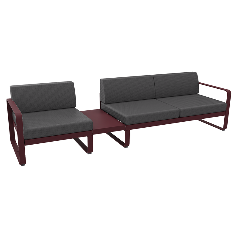 Load image into Gallery viewer, Fermob Bellevie Modular Sofa Composition 1A – Black Cherry frame with Graphite Grey fabric cushions
