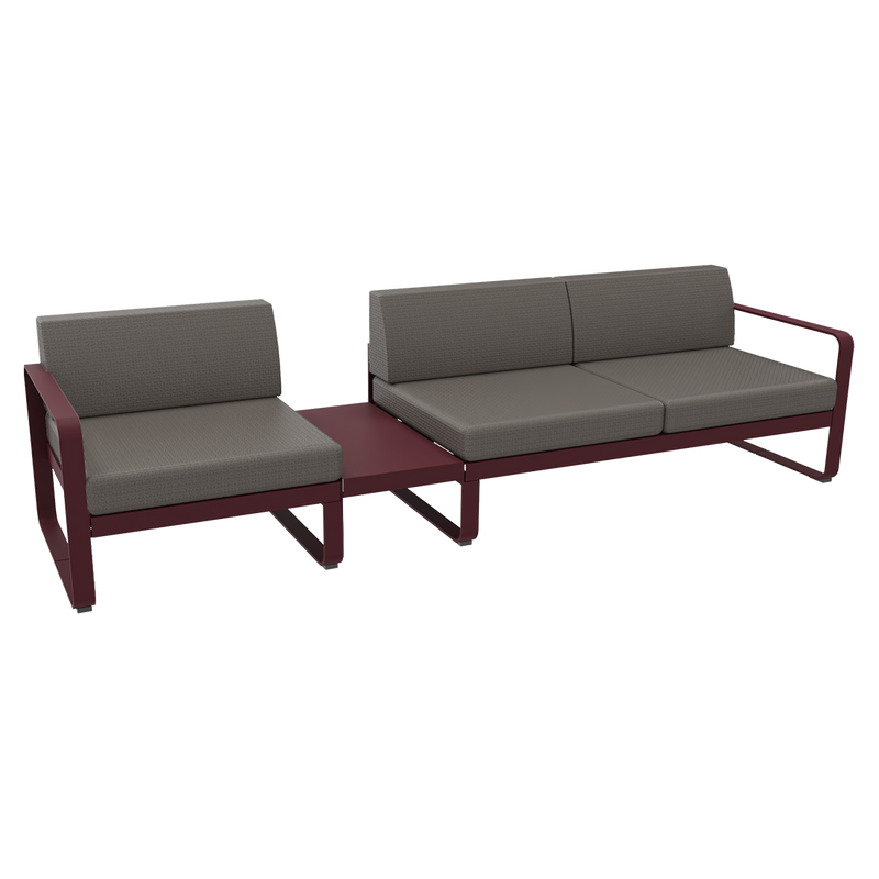 Load image into Gallery viewer, Fermob Bellevie Modular Sofa Composition 1A – Black Cherry frame with Grey Taupe fabric cushions
