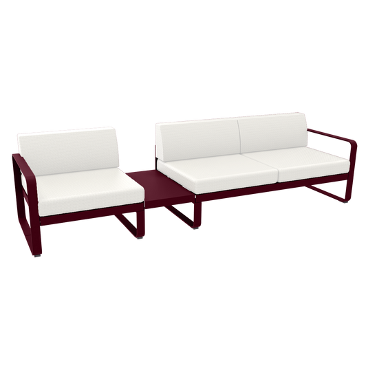 Fermob Bellevie Modular Sofa Composition 1A – Black Cherry frame with Pearl fabric cushions