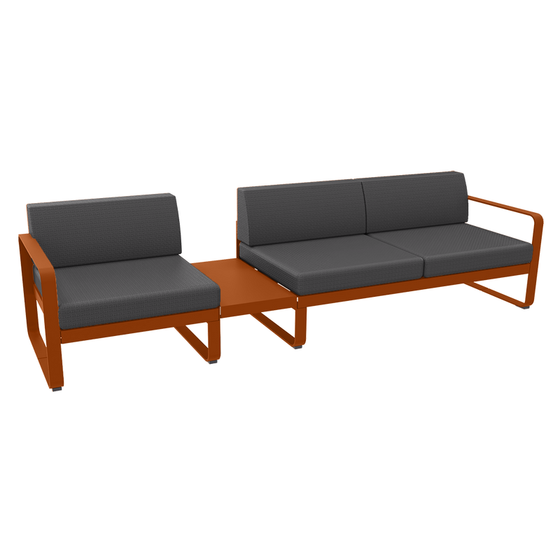 Load image into Gallery viewer, Fermob Bellevie Modular Sofa Composition 1A – Candied Orange frame with Graphite Grey fabric cushions

