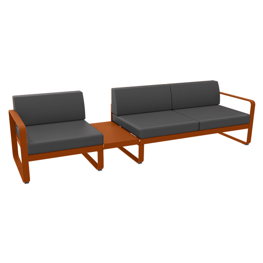 Fermob Bellevie Modular Sofa Composition 1A – Candied Orange frame with Graphite Grey fabric cushions