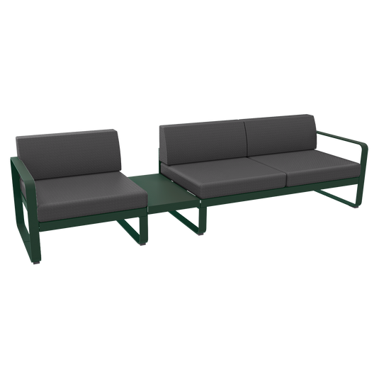 Fermob Bellevie Modular Sofa Composition 1A – Cedar Green frame with Graphite Grey fabric cushions