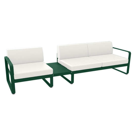 Fermob Bellevie Modular Sofa Composition 1A – Cedar Green frame with Pearl fabric cushions