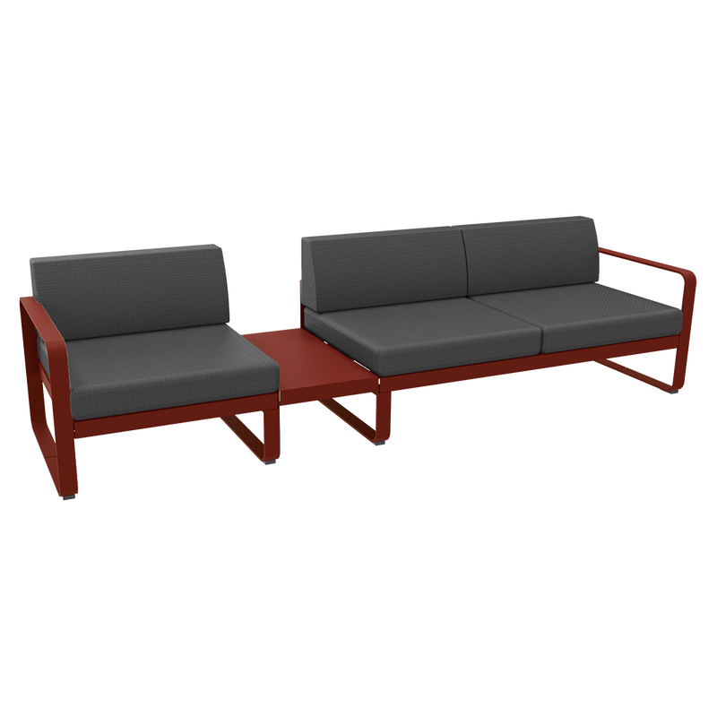 Load image into Gallery viewer, Fermob Bellevie Modular Sofa Composition 1A – Chilli frame with Graphite Grey fabric cushions
