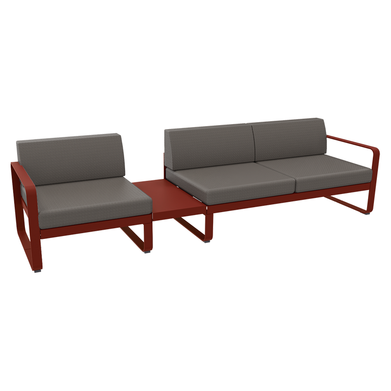 Load image into Gallery viewer, Fermob Bellevie Modular Sofa Composition 1A – Chilli frame with Grey Taupe fabric cushions
