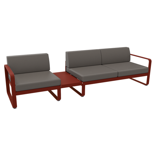 Fermob Bellevie Modular Sofa Composition 1A – Chilli frame with Grey Taupe fabric cushions