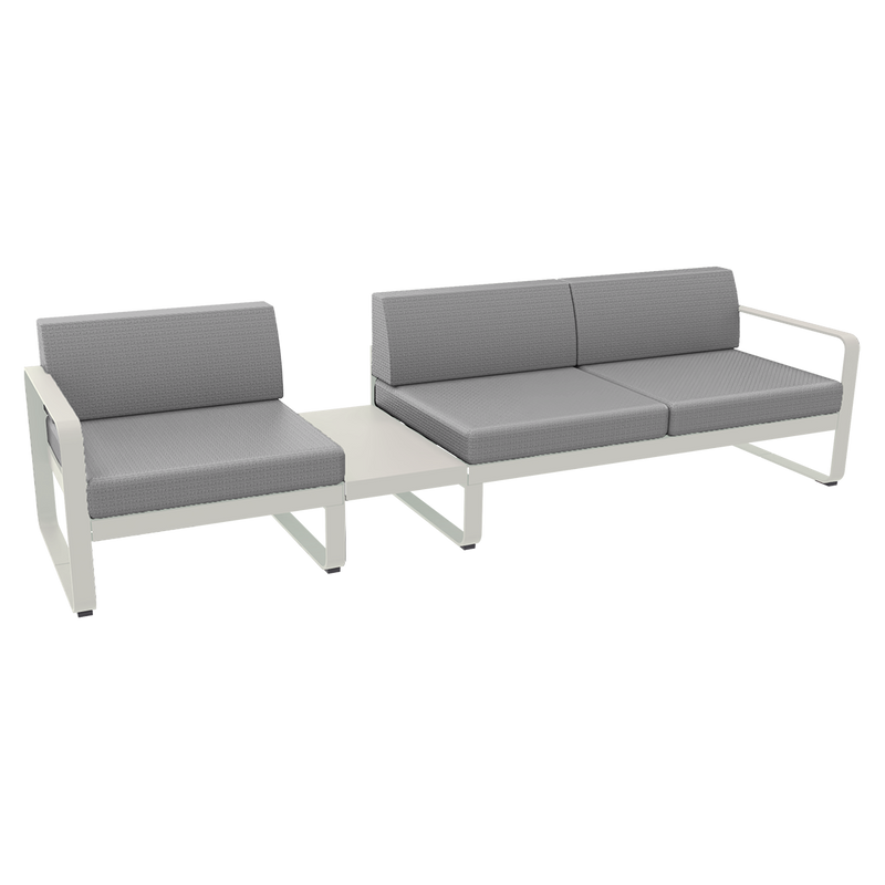 Load image into Gallery viewer, Fermob Bellevie Modular Sofa Composition 1A – Clay Grey frame with Flannel Grey fabric cushions
