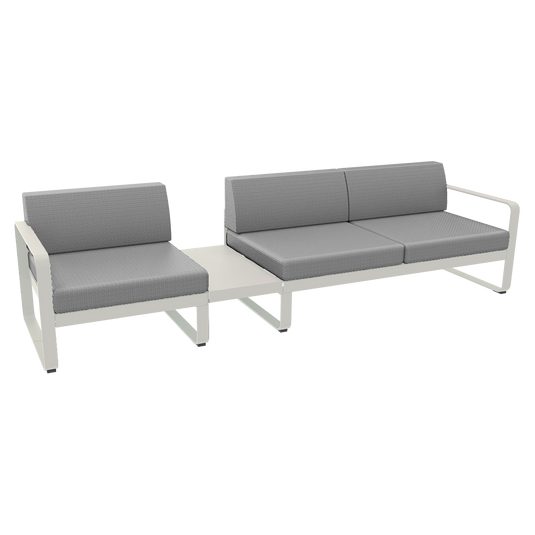 Fermob Bellevie Modular Sofa Composition 1A – Clay Grey frame with Flannel Grey fabric cushions