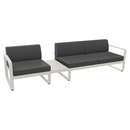 Fermob Bellevie Modular Sofa Composition 1A – Clay Grey frame with Graphite Grey fabric cushions
