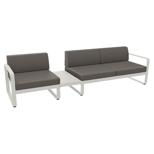Fermob Bellevie Modular Sofa Composition 1A – Clay Grey frame with Grey Taupe fabric cushions