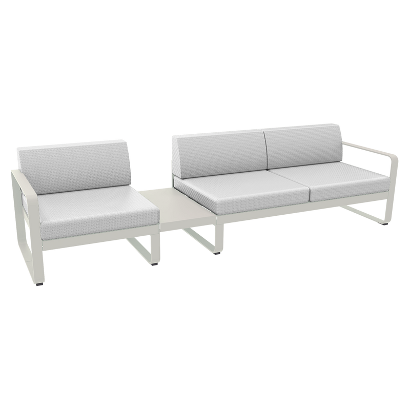 Load image into Gallery viewer, Fermob Bellevie Modular Sofa Composition 1A – Clay Grey frame with Off-White fabric cushions
