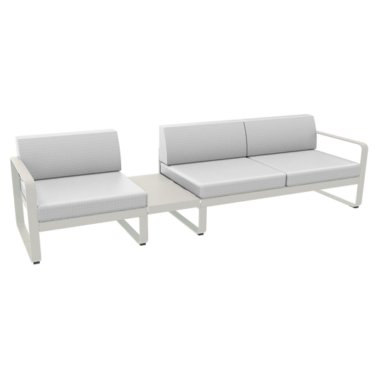 Fermob Bellevie Modular Sofa Composition 1A – Clay Grey frame with Off-White fabric cushions