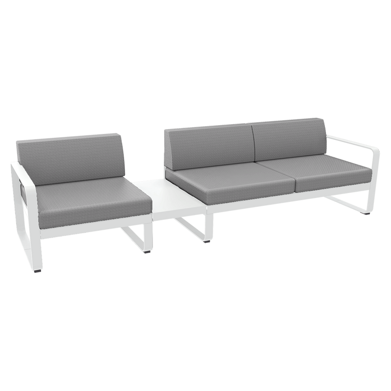 Load image into Gallery viewer, Fermob Bellevie Modular Sofa Composition 1A – Cotton White frame with Flannel Grey fabric cushions
