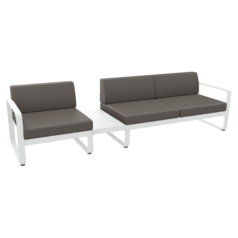 Load image into Gallery viewer, Fermob Bellevie Modular Sofa Composition 1A – Cotton White frame with Grey Taupe fabric cushions
