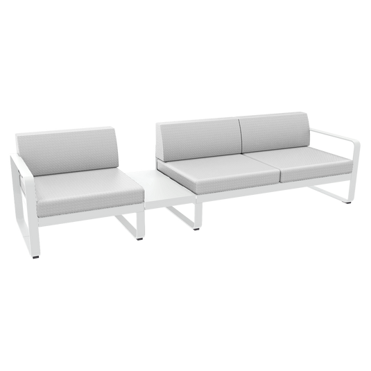 Fermob Bellevie Modular Sofa Composition 1A – Cotton White frame with Off-White fabric cushions