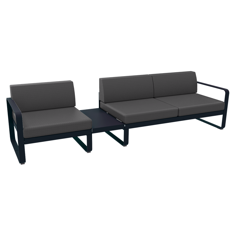 Load image into Gallery viewer, Fermob Bellevie Modular Sofa Composition 1A – Deep Blue frame with Graphite Grey fabric cushions
