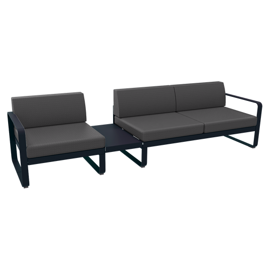 Fermob Bellevie Modular Sofa Composition 1A – Deep Blue frame with Graphite Grey fabric cushions