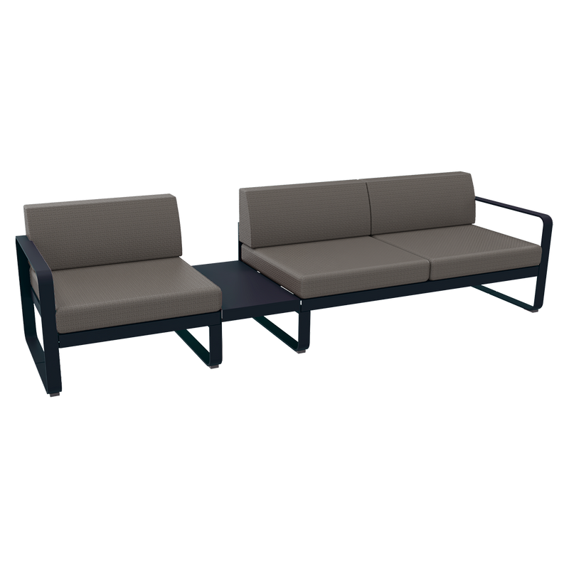 Load image into Gallery viewer, Fermob Bellevie Modular Sofa Composition 1A – Deep Blue frame with Grey Taupe fabric cushions
