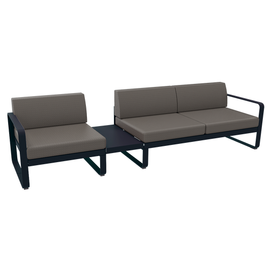 Fermob Bellevie Modular Sofa Composition 1A – Deep Blue frame with Grey Taupe fabric cushions