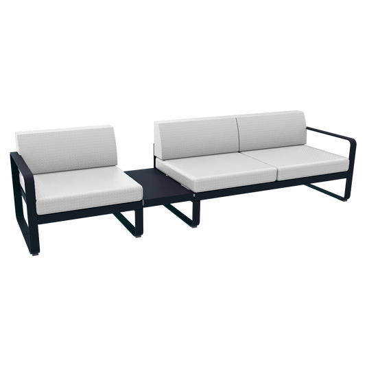 Fermob Bellevie Modular Sofa Composition 1A – Deep Blue frame with Off-White fabric cushions