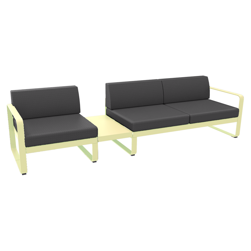 Load image into Gallery viewer, Fermob Bellevie Modular Sofa Composition 1A – Frosted Lemon frame with Graphite Grey fabric cushions

