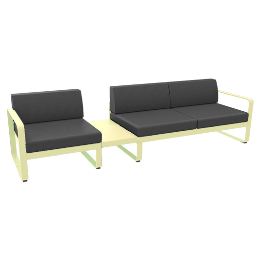 Fermob Bellevie Modular Sofa Composition 1A – Frosted Lemon frame with Graphite Grey fabric cushions