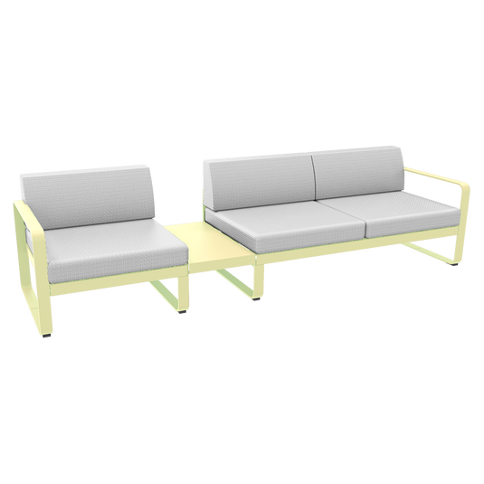 Fermob Bellevie Modular Sofa Composition 1A – Frosted Lemon frame with Off-White fabric cushions