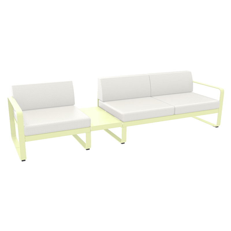 Load image into Gallery viewer, Fermob Bellevie Modular Sofa Composition 1A – Frosted Lemon frame with Pearl fabric cushions
