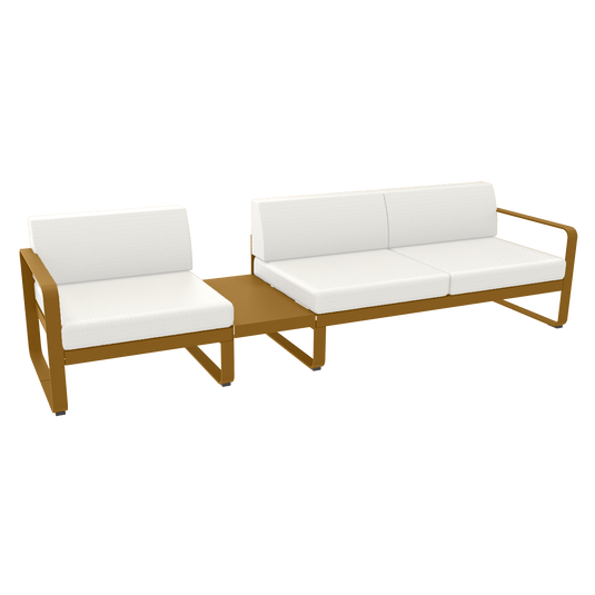 Fermob Bellevie Modular Sofa Composition 1A – Gingerbread frame with Pearl fabric cushions