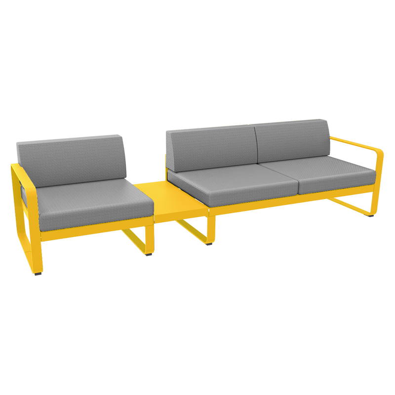 Load image into Gallery viewer, Fermob Bellevie Modular Sofa Composition 1A – Honey frame with Flannel Grey fabric cushions
