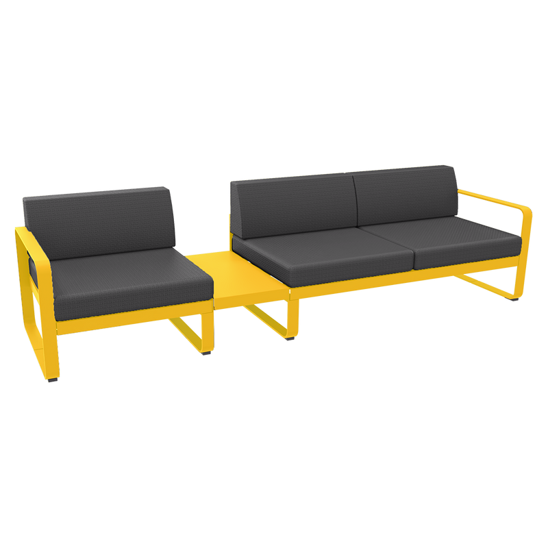 Load image into Gallery viewer, Fermob Bellevie Modular Sofa Composition 1A – Honey frame with Graphite Grey fabric cushions
