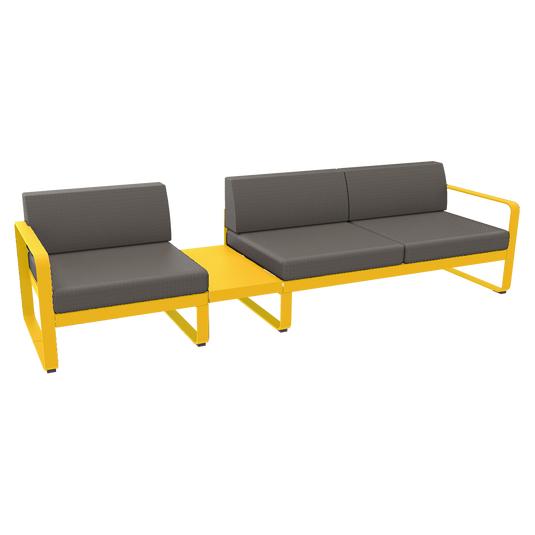 Fermob Bellevie Modular Sofa Composition 1A – Honey frame with Grey Taupe fabric cushions