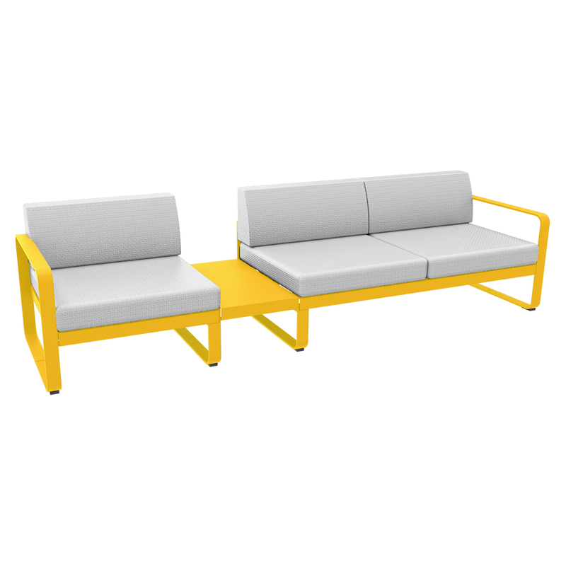 Load image into Gallery viewer, Fermob Bellevie Modular Sofa Composition 1A – Honey frame with Off-White fabric cushions
