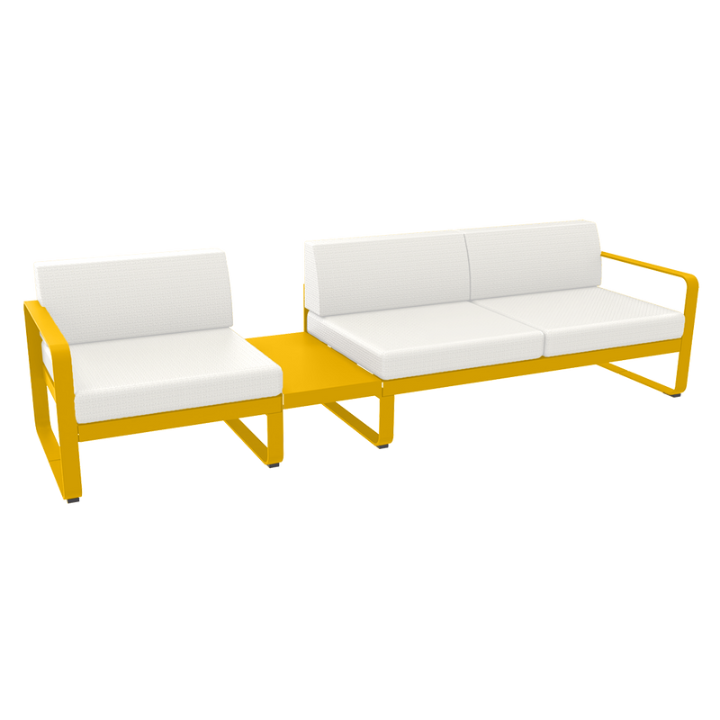 Load image into Gallery viewer, Fermob Bellevie Modular Sofa Composition 1A – Honey frame with Pearl fabric cushions
