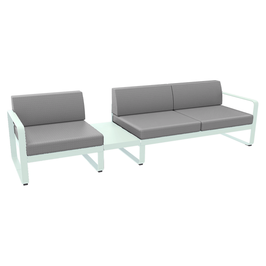 Fermob Bellevie Modular Sofa Composition 1A – Ice Mint frame with Flannel Grey fabric cushions