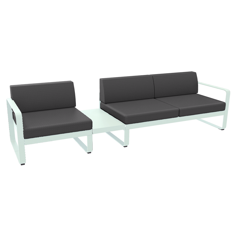 Load image into Gallery viewer, Fermob Bellevie Modular Sofa Composition 1A – Ice Mint frame with Graphite Grey fabric cushions
