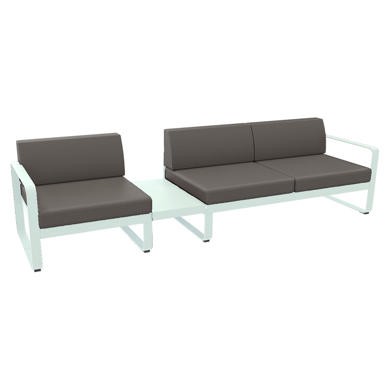 Load image into Gallery viewer, Fermob Bellevie Modular Sofa Composition 1A – Ice Mint frame with Grey Taupe fabric cushions

