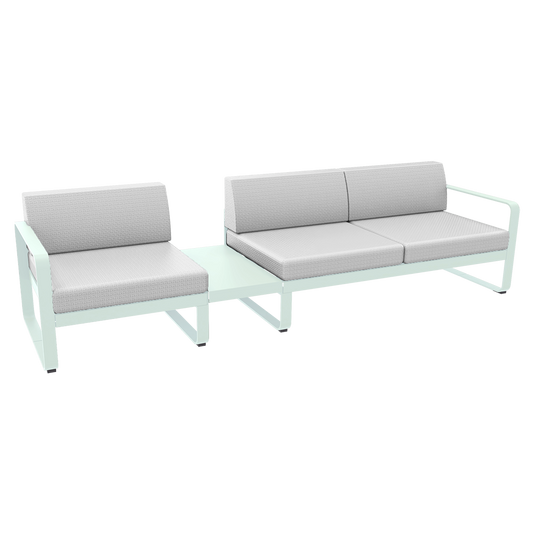 Fermob Bellevie Modular Sofa Composition 1A – Ice Mint frame with Off-White fabric cushions