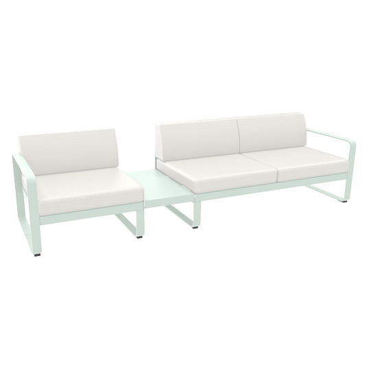 Fermob Bellevie Modular Sofa Composition 1A – Ice Mint frame with Pearl fabric cushions