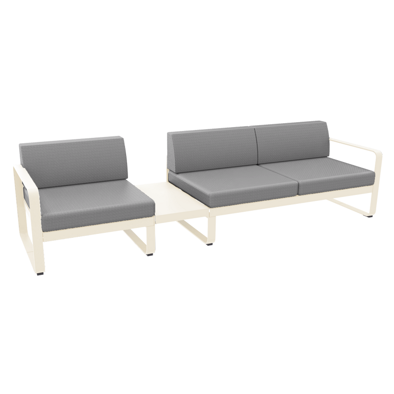 Load image into Gallery viewer, Fermob Bellevie Modular Sofa Composition 1A – Latte Beige frame with Flannel Grey fabric cushions
