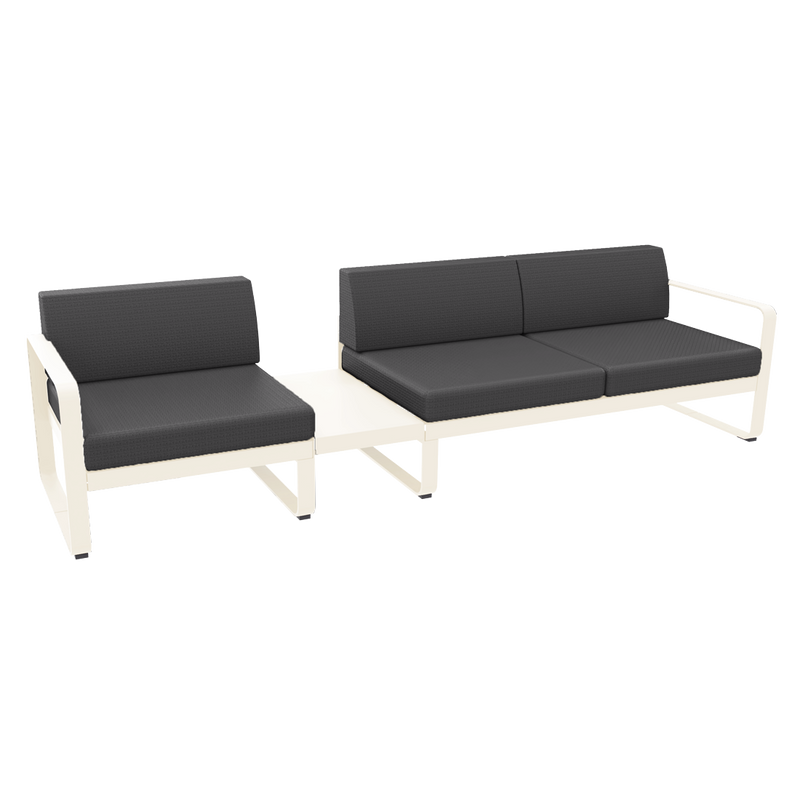 Load image into Gallery viewer, Fermob Bellevie Modular Sofa Composition 1A – Latte Beige frame with Graphite Grey fabric cushions
