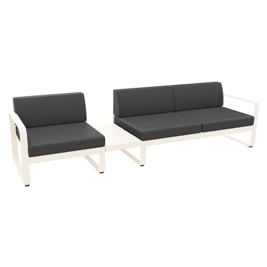 Fermob Bellevie Modular Sofa Composition 1A – Latte Beige frame with Graphite Grey fabric cushions