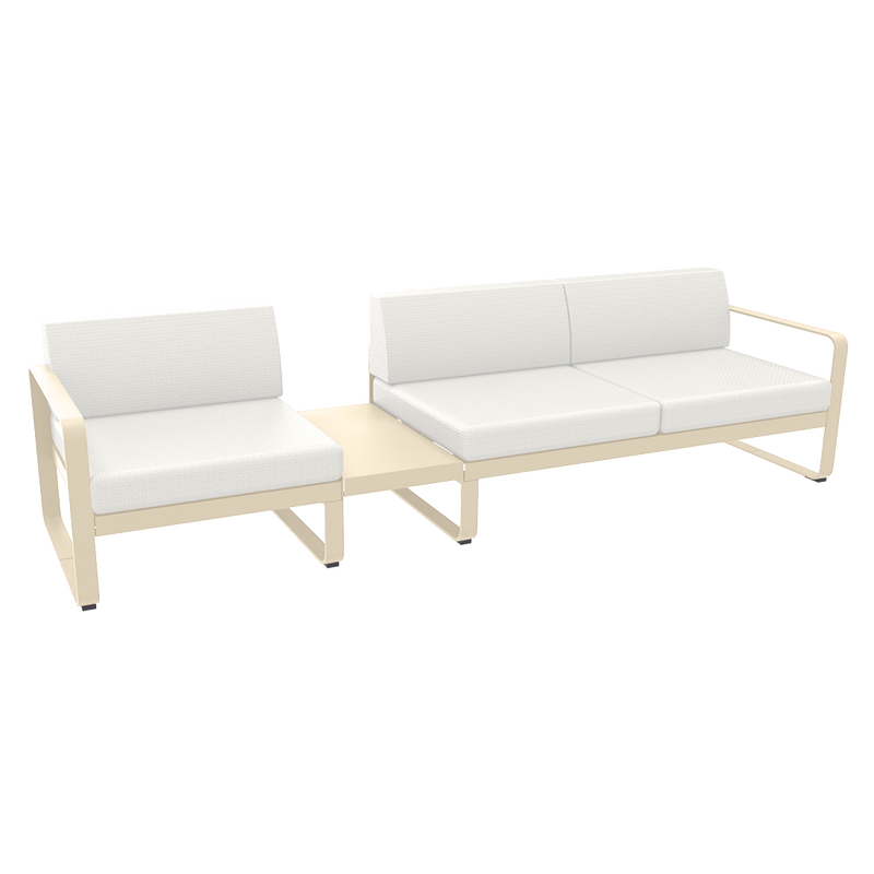 Load image into Gallery viewer, Fermob Bellevie Modular Sofa Composition 1A – Latte Beige frame with Pearl fabric cushions
