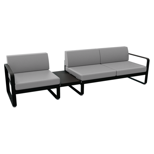 Fermob Bellevie Modular Sofa Composition 1A – Liquorice frame with Flannel Grey fabric cushions