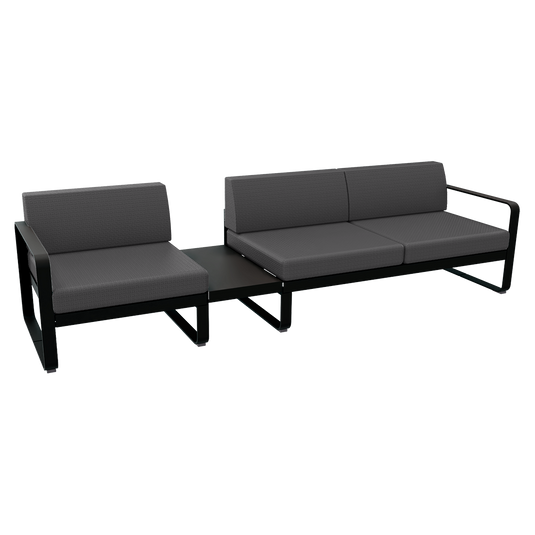 Fermob Bellevie Modular Sofa Composition 1A – Liquorice frame with Graphite Grey fabric cushions