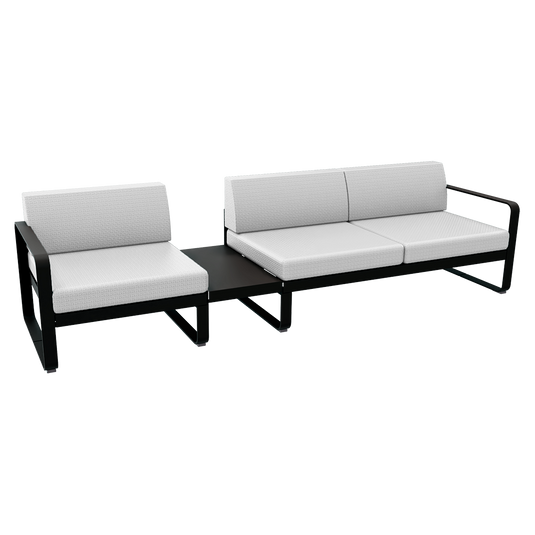 Fermob Bellevie Modular Sofa Composition 1A – Liquorice frame with Off-White fabric cushions